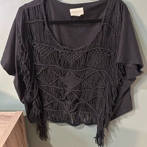 Denim & Supply Ralph Lauren Collab Black Fringe Blouse size L